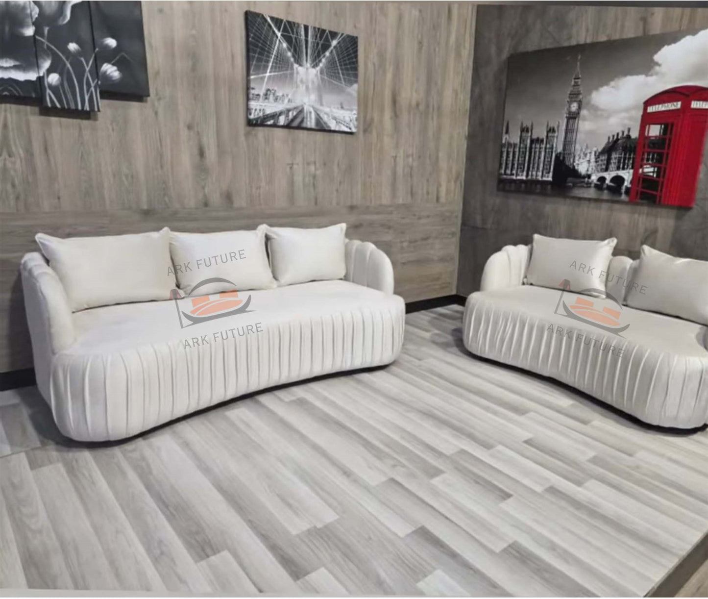 Luis Linestyle 3 +2 Sofa in Plush Velvet Fabric