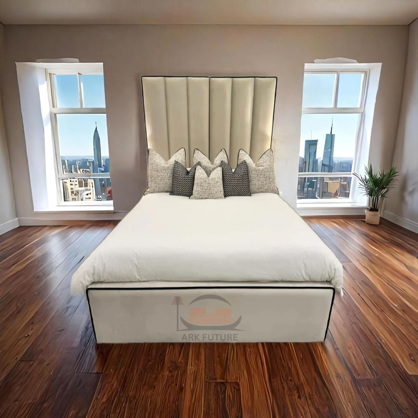 Hugo Luxe Velvet Panelled Bed Frame with Contrast Piping