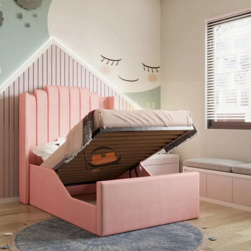 Milo Pink Toddler Bed Frame With Gas Lift Storage