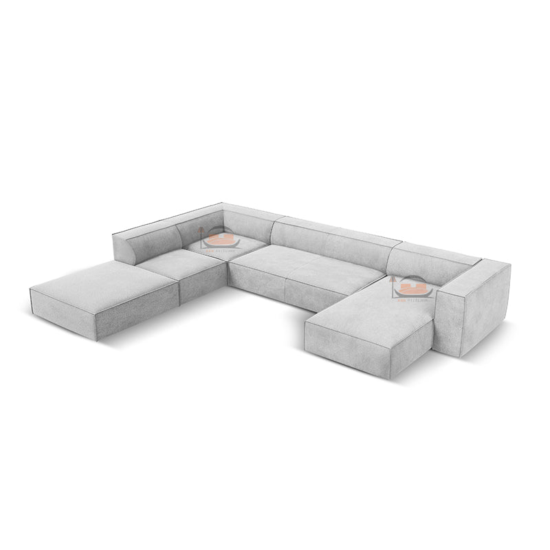 Simon Elegant U Shaped Corner Sofa in Plush Velvet Fabric