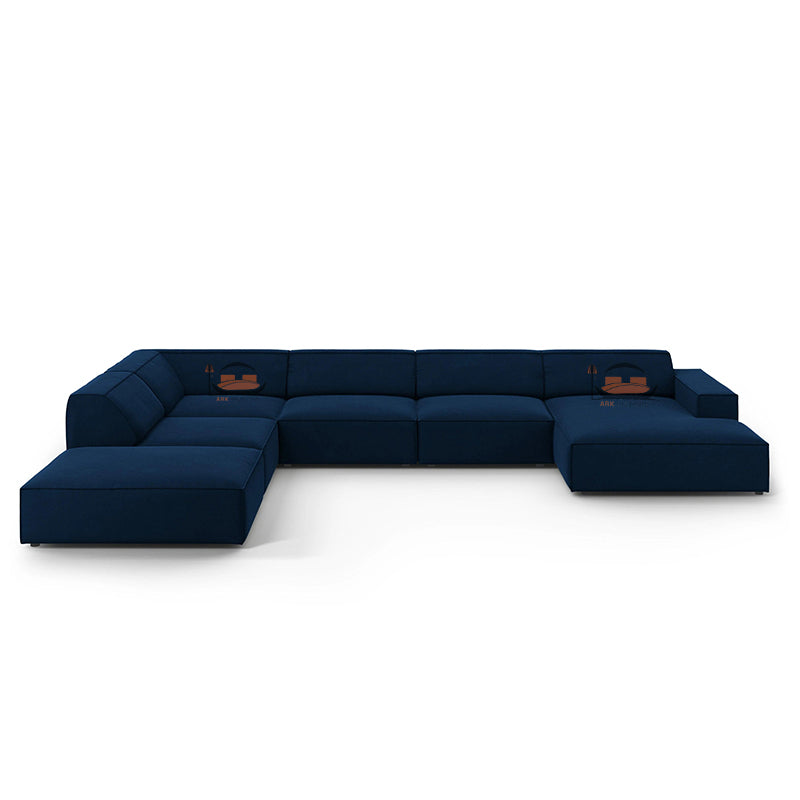 Panoramic Sofa in Plush Velvet Fabric with Left Side and Right Side Corner