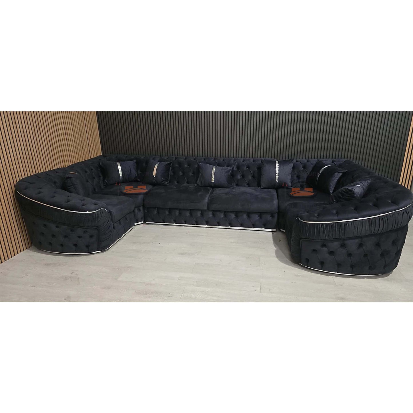 Lampy U Shape Corner Sofa Steel Plush Velvet And Chrome Accents