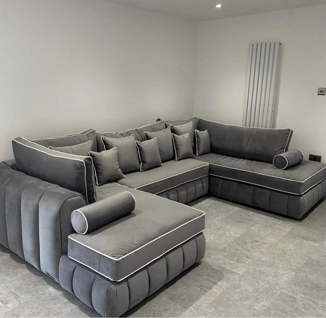 Brick Lane U-Shape Sofa with Contrast Piping, Modern Sectional Couch for Living Room