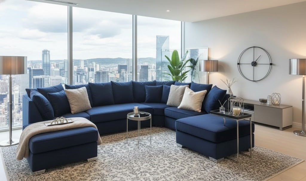 Romilly Sofa U-Shaped Modern Sofa In Plush Velvet Fabric