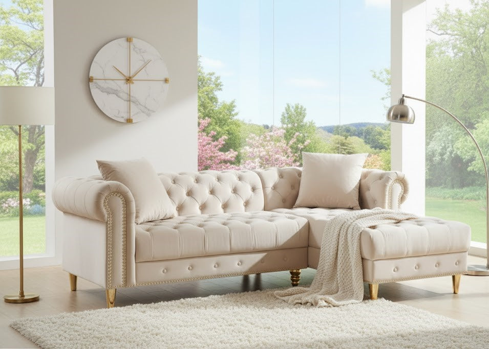 Albion Luxury Lounge L-Shaped Sofa in Black Plush Velvet Fabric