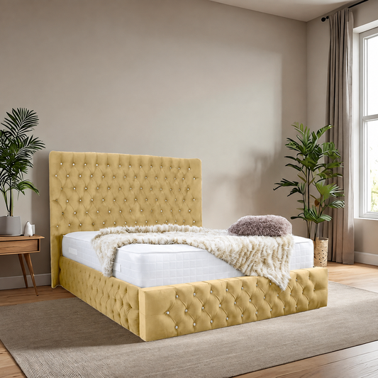 Eleganza Plush 4-Inch Bed Frame with Curved Headboard