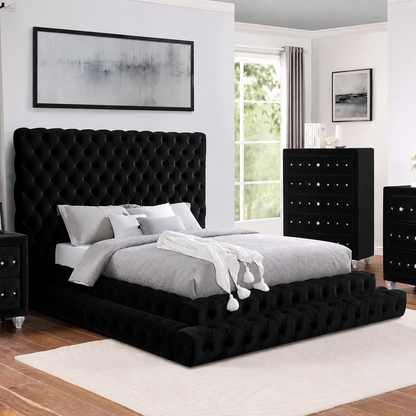 Imperial Manor Upholstered Bed Frame with Tufted Headboard and Timeless Design