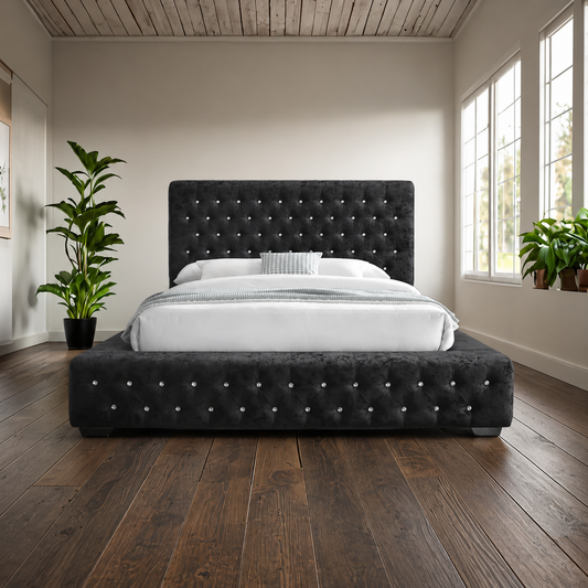 Geneva Crushed Velvet Tufted Bed Frame with Headboard