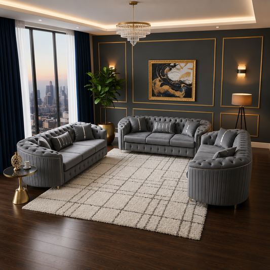 The Maple Merge Chesterfield Style Sofa Set In Plush Velvet Fabric