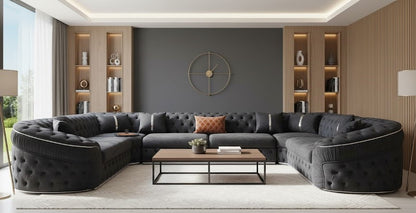 Lampy U Shape Corner Sofa Steel Plush Velvet And Chrome Accents