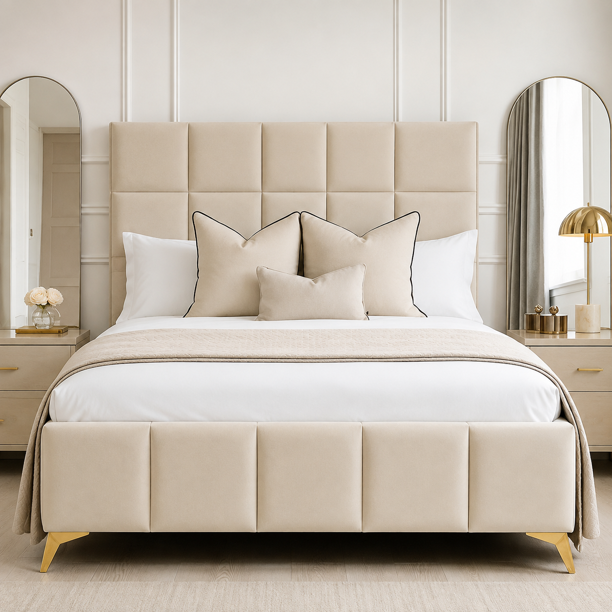 Callum Cubed Upholstered Bed in Boucle Fabric