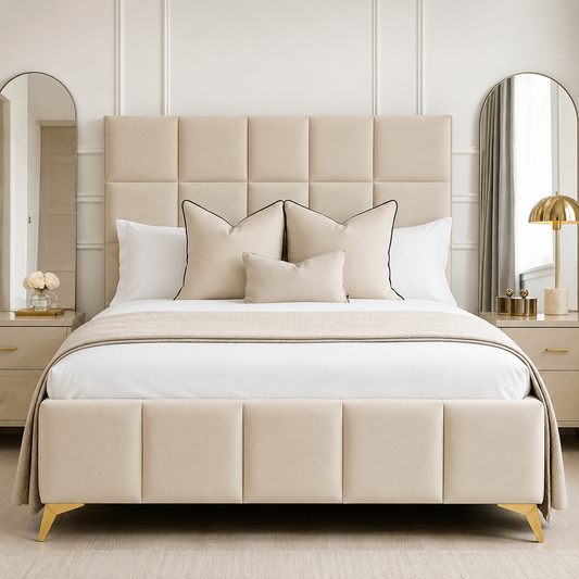 Callum Cubed Upholstered Bed in Boucle Fabric