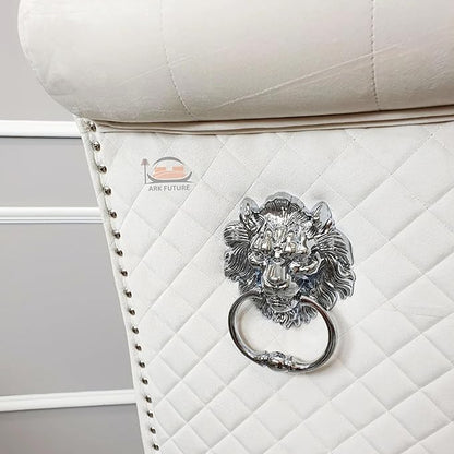 Emma Velvet Dining Chair - Button-Tufted with Chrome Legs & Lion Knocker