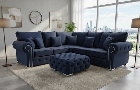 Foxcote Corner Sofa In Plush Velvet Fabric