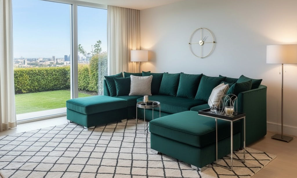 Bampton Wide U-Shaped Sofa In Plush Velvet Fabric