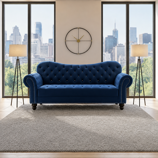 Cena Chesterfield Blue Velvet Sofa in Plush Velvet Fabric
