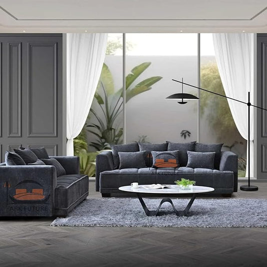 Gramercy 3-Seater Sectional Sofa in Luxurious Steel Velvet, Modern Upholstered Comfort