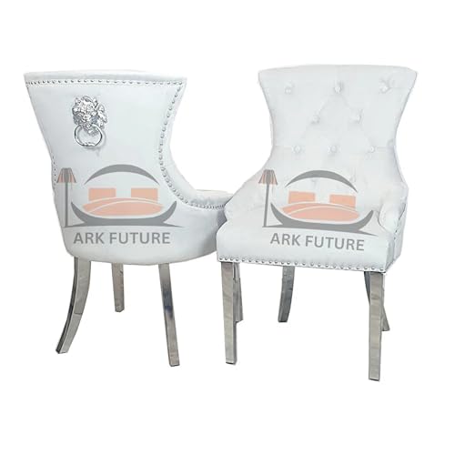 Megan Ring Velvet Dining Chairs, Set of 4 - Lion Knocker Design, Chrome Legs