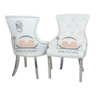 Megan Ring Velvet Dining Chairs, Set of 4 - Lion Knocker Design, Chrome Legs