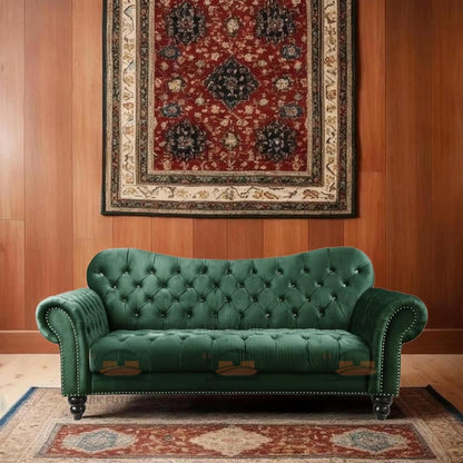 Siena Italian Chesterfield Green Velvet Sofa – Tufted Luxury for Living Room, Bedroom & Office