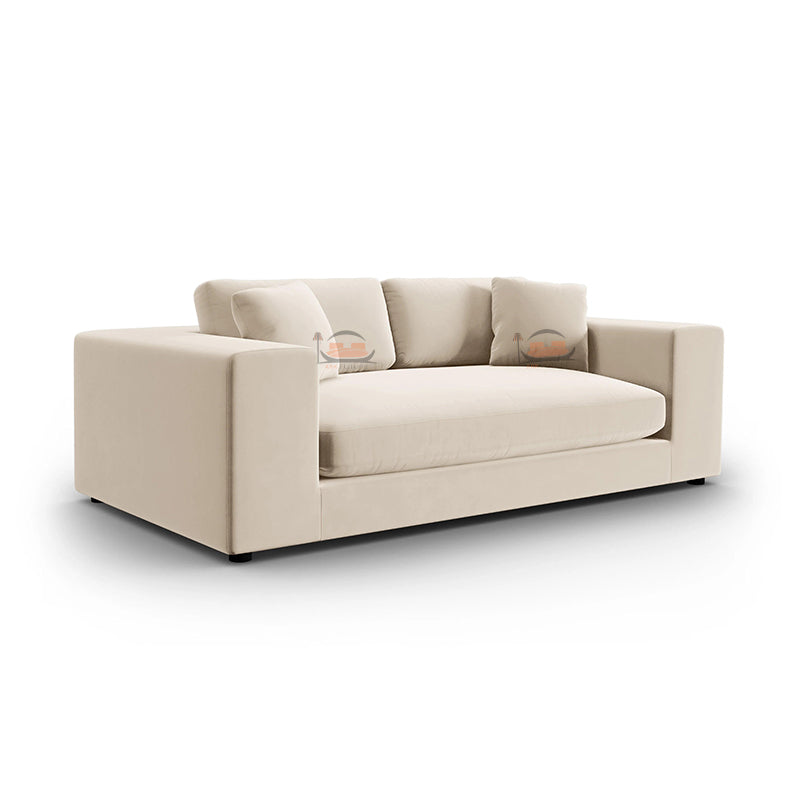 Biege 3 Seater Sofa in Plush Velvet Fabric