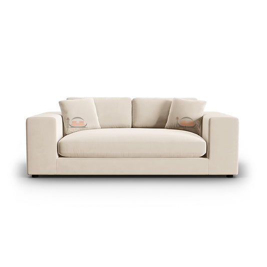 Biege 3 Seater Sofa in Plush Velvet Fabric