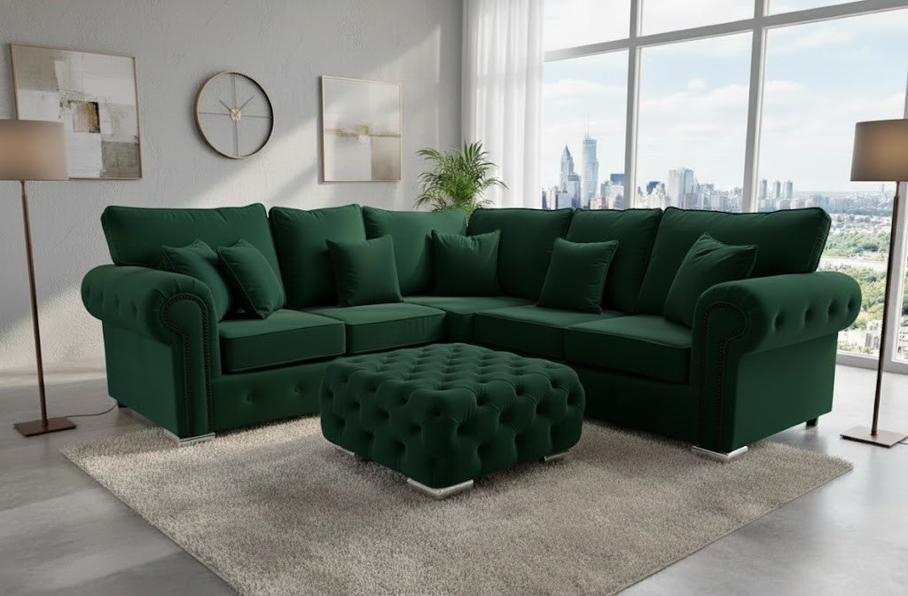 Dinky Corner Sofa In Plush Velvet Fabric