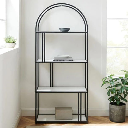 Arched 4-Shelf Bookcase, 68cm Metal & Wood, Modern Industrial Design for Living Room, Office, or Library