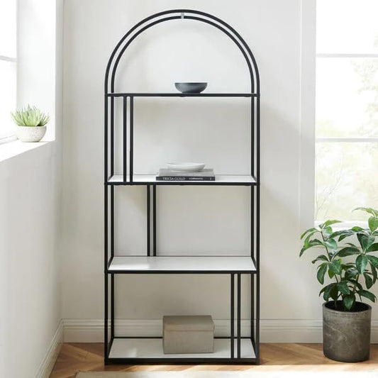 Arched 4-Shelf Bookcase, 68cm Metal & Wood, Modern Industrial Design for Living Room, Office, or Library