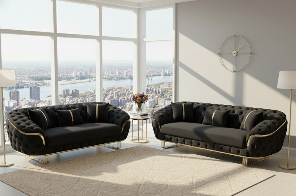 Bulagari 3 Plus 2 Seater Sofa In Plush Velvet Fabric