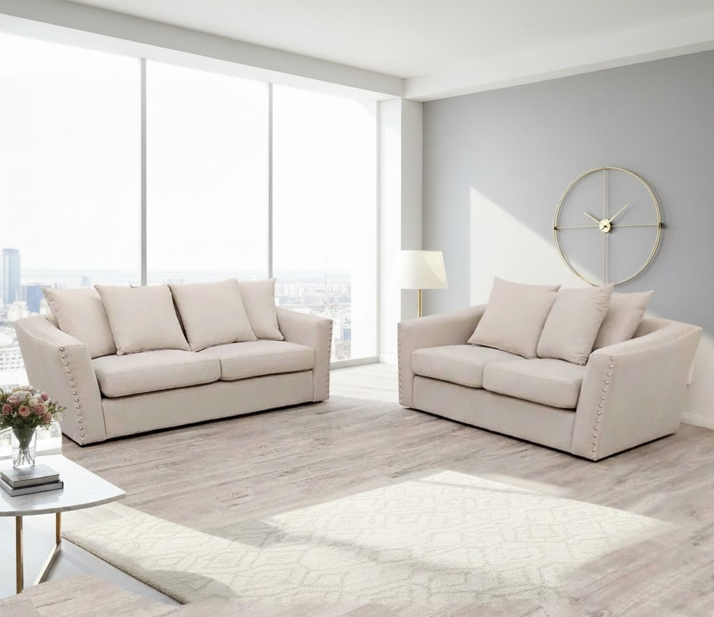 Giggle 3 Plus 2 Seater Sofa in Cream Plush Velvet Fabric