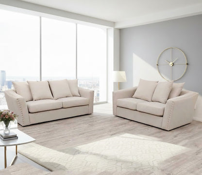 Giggle 3 Plus 2 Seater Sofa in Cream Plush Velvet Fabric