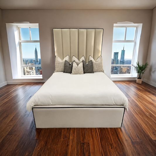 Hugo Luxe Velvet Panelled Bed Frame with Contrast Piping