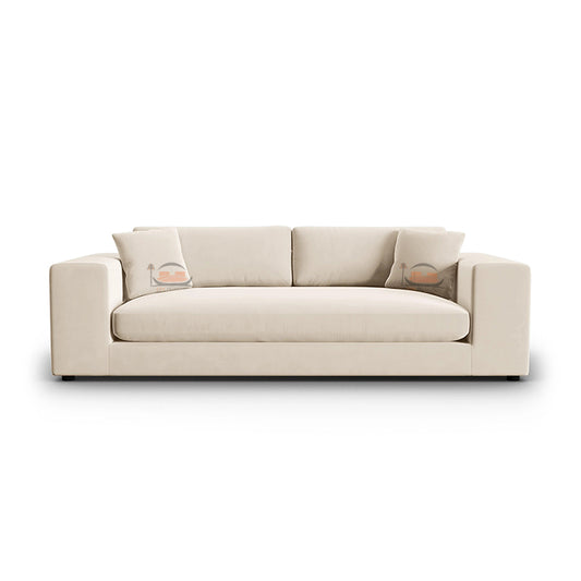 4 Seater Biege Sofa in Plush Velvet Fabric