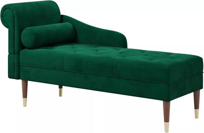 Velvet Chaise with Left  Armrest Sofa & Lumbar Pillow – Modern Upholstered Chair