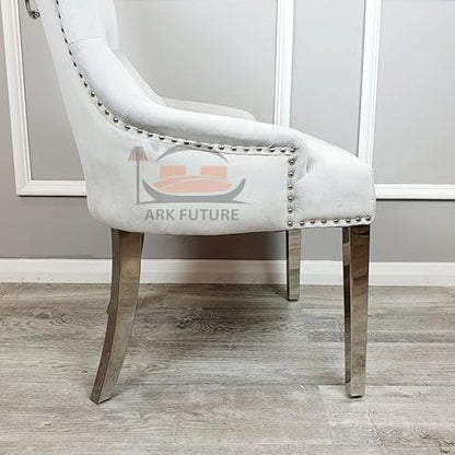 Megan Ring Velvet Dining Chairs, Set of 4 - Lion Knocker Design, Chrome Legs