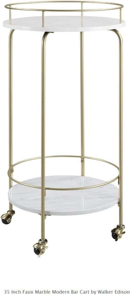 Faux Marble Bar Cart, Gold Frame, Four-Tier, 35-Inch Round Design