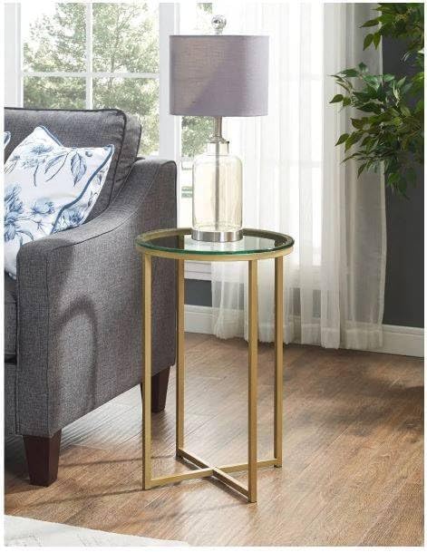 Alissa Glass Side Table - Gold Frame, Modern Accent for Home or Office