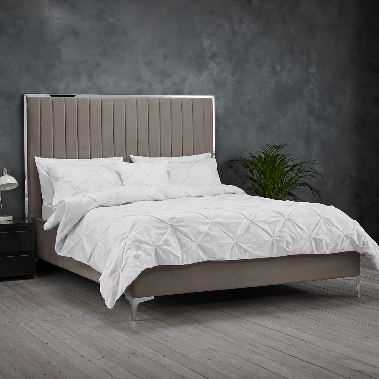 Lucas Panel Bed With Silver Border