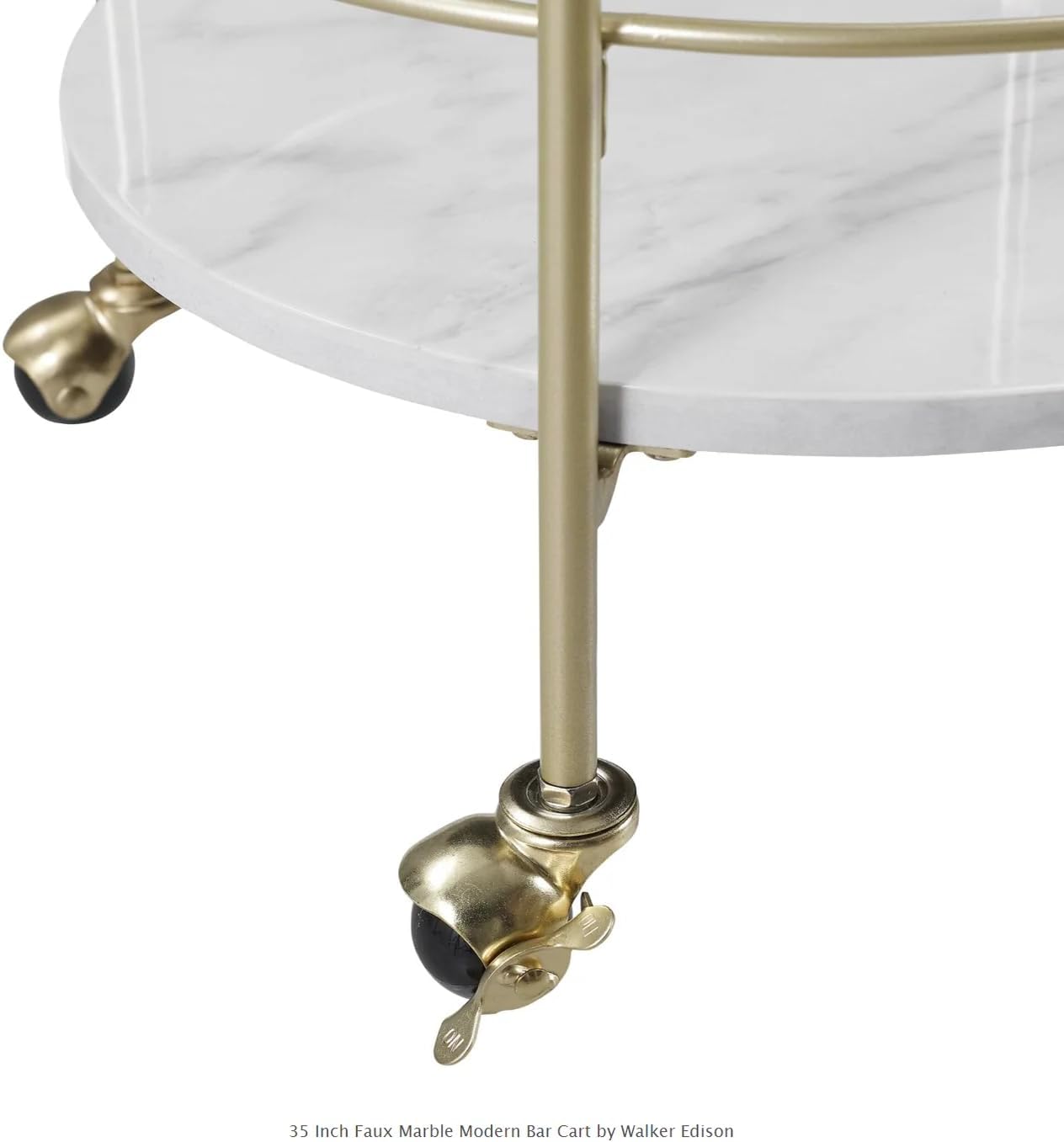 Faux Marble Bar Cart, Gold Frame, Four-Tier, 35-Inch Round Design