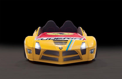 Racing Car Bed for Kids – LED lights, remote control, leather cushioning!