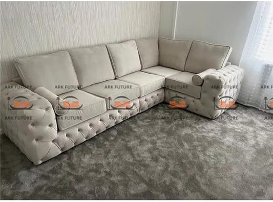 Lampy Chesterfield Corner Sofa High Cushions Plush Velvet L Shaped Sectional Sofa for Living Room