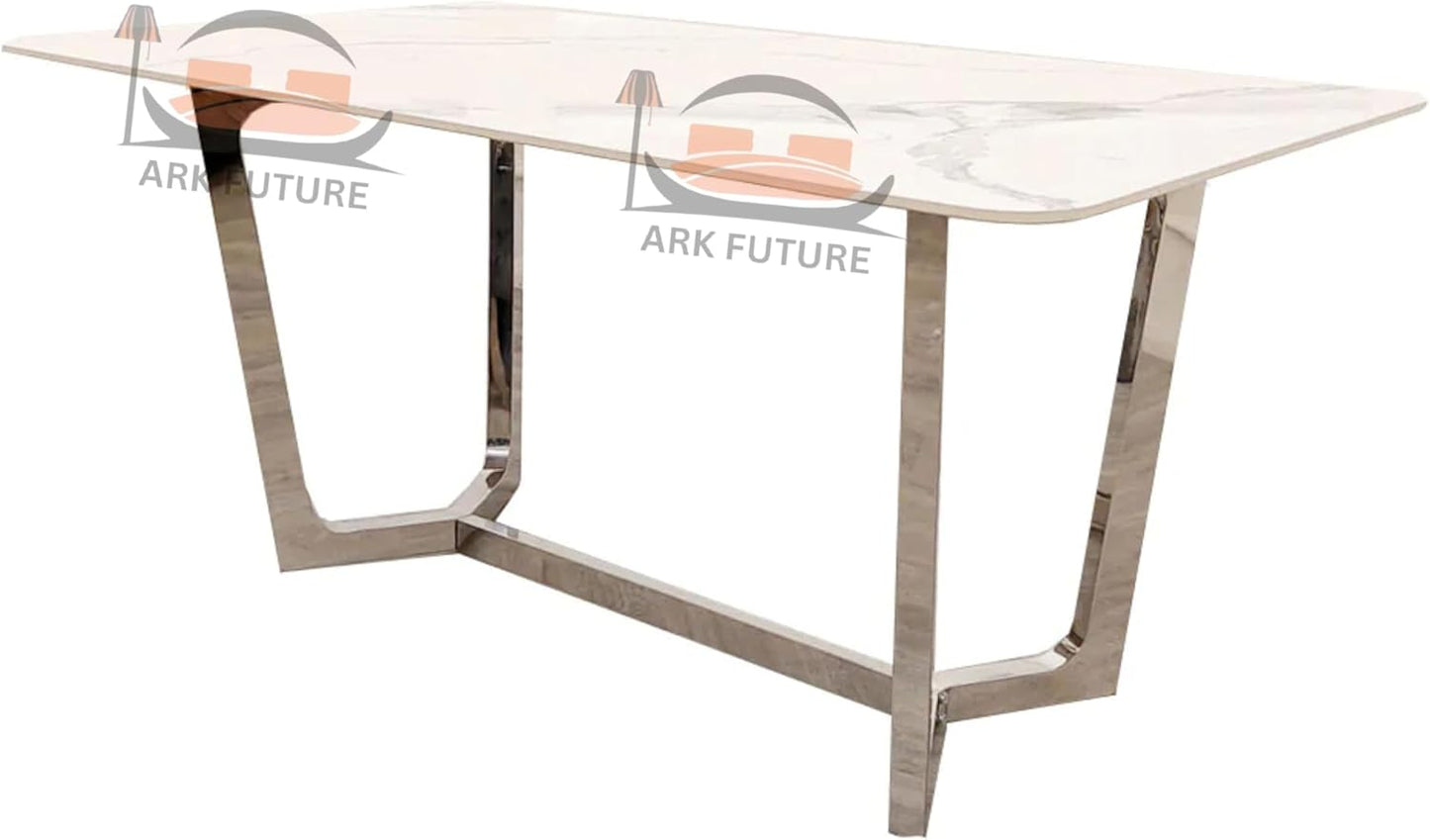 Lucien 1.6m Chrome Dining Table – Polar White Sintered Stone
