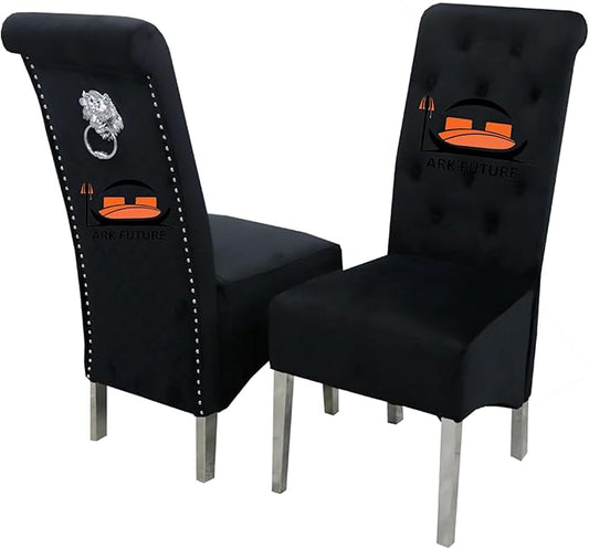 Emma Velvet Dining Chair - Button-Tufted with Chrome Legs & Lion Knocker