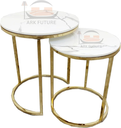 Cato Nest of 2 Tall End Tables with Polar White Sintered Stone Tops