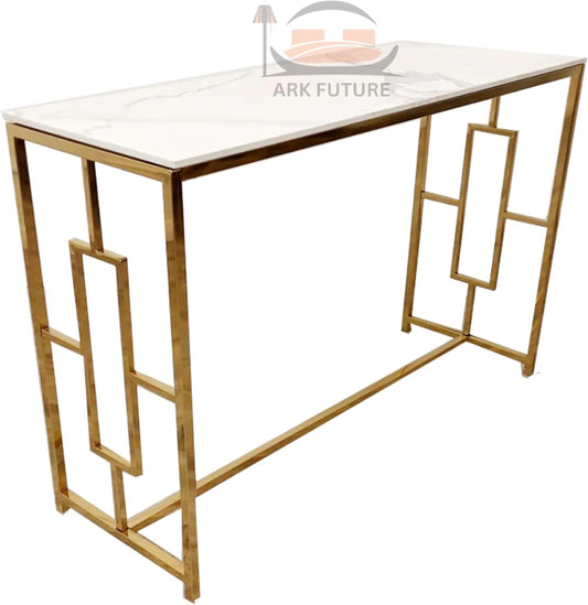 Geo Gold Console Table with Polar White Top