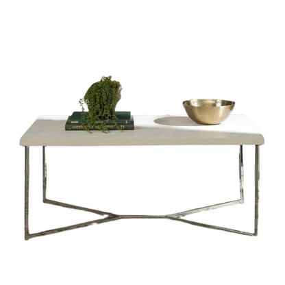Modern Luxe Coffee Table - White Stone Top & Chrome Base