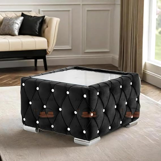 Vero Plush Velvet Diamond Square Foot Stool