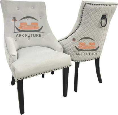 Bentley Luxury Velvet Dining Chairs – Black Legs, Lion Knocker