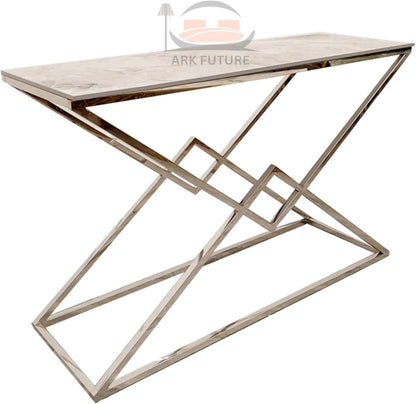 Vesta Chrome Console Table with Ash Sintered Stone Top